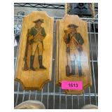 Two Wooden Plaques with Soldier Illustrations