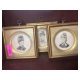 Three Framed Victorian-Style Portraits