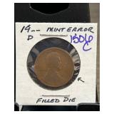 Lincoln Cent Mint Error " Filled Die