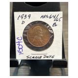 1939-D Lincoln Wheat Cent Graded MS64/65