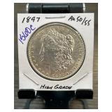 1897 Morgan Silver Dollar, AU 50/55