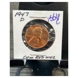 1947-D Lincoln Cent in Gem Red Uncirculated Condit