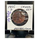 1955-D Lincoln Wheat Cent Gem BU Rainbow Toning