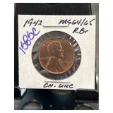 1942 Lincoln Wheat Cent MS64/65 RBr