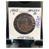 1942-S Lincoln Wheat Cent MS65+ Brown