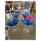 4 Blue Glass Stemware Glasses