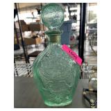 Green Glass Bottle with Embossed Decorations