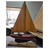 Wooden Sailboat Model on Stand
