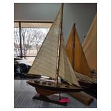 Wooden Sailboat Model with Cloth Sails