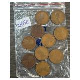 Ten Wheat Pennies Assorted Dates