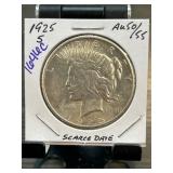 1925-S Peace Dollar Coin in AU Condition
