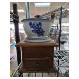 Ceramic and Wood Coffee Grinder With Floral Design