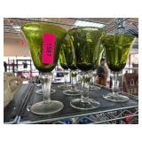 9 Green Glass Goblets