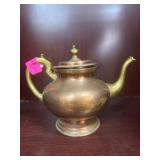 Brass and Copper Teapot With Hinged Lid