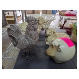 Decorative Rooster, Sheep Figures, and Basket