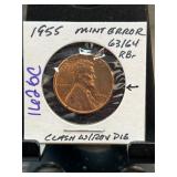 1955 Lincoln Cent Mint Error Coin