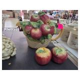 Apple-Themed Ceramic Teapot and Salt and Pepper Sh