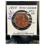 1954 Mint Error Penny, Clash Die Reverse
