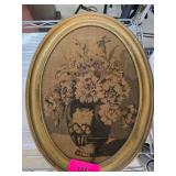 Framed Oval Textile with Floral Design