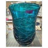 Blue Art Glass Vase With Swirled Design