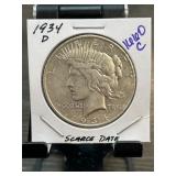 1934-D Peace Silver Dollar Scarce Date