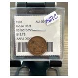 1901 Indian Head Cent in AU-50 Condition