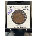 1912 Lincoln Wheat Cent in CH VF 30 Grade