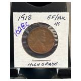 1918 Lincoln Wheat Penny High Grade EF/AU