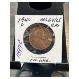 1940-D Lincoln Wheat Cent MS64/65 RB