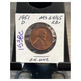 1951-D Lincoln Wheat Cent in MS64/65 RBR