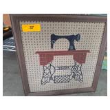 Framed Decorative Print With Sewing Machine Motif