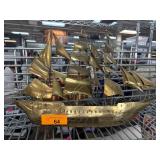 Metallic Brass Ship Sculpture With Sails