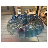 Blue Iridescent Glass Footed Bowl