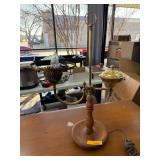 Brass and Wood Two-Arm Table Lamp