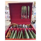 Cutlery Set with Green Handles in Case