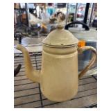 Cream-Colored Enamel Teapot with Lid