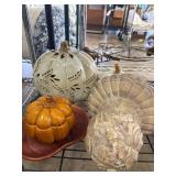 Ceramic Pumpkins, Turkey, and Plate Set