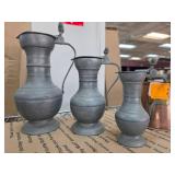 Three Pewter Ewers with Marked Bases