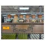 Six Glass Bottles With Corks and Decorative Tray