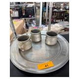 Metal Cups, Tray, And Decorative Eagle