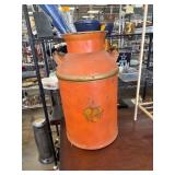 Orange Metal Milk Can with Floral Design