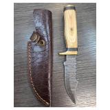 Custom Damascus Steel Knife with Leather Sheath