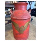 Red Heavy Metal Milk Can with Eagle Motif