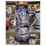 German Themed Blue Ceramic Beer Stein
