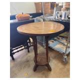 Round Wooden Side Table with Lower Shelf