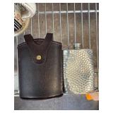 Hammered Flask with Brown Leather Case