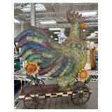 Painted Metal Rooster on Wheels