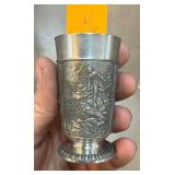 Vintage Pewter Decorative Cup w Scenic Designs