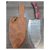 Damascus Steel Knife with Leather Sheath