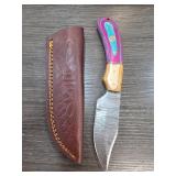 Damascus Steel Knife with Leather Sheath